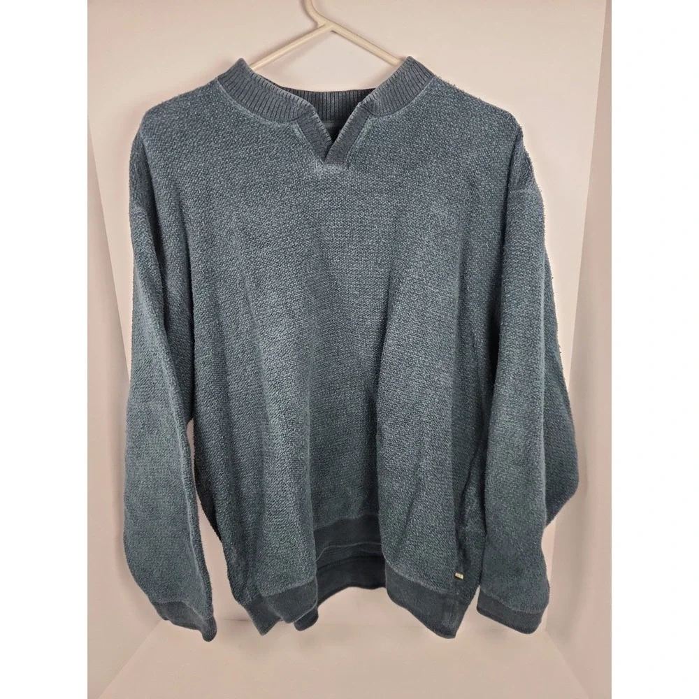 Tommy Bahama Mens Blue Sweater Medium M 100% Cotton Textured Knit V-Neck